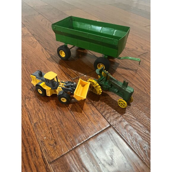Vintage John Deere Green & Yellow Toy Lot- Cast Iron Tractor, Wheel loader-Tomy, - Picture 2 of 5